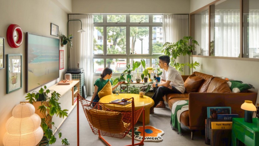 A young creative couple built their vibrant 4-room BTO flat with DIY furniture