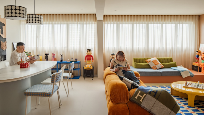 Inside an interior designer's colour-packed 5-room HDB flat built in the 1980s